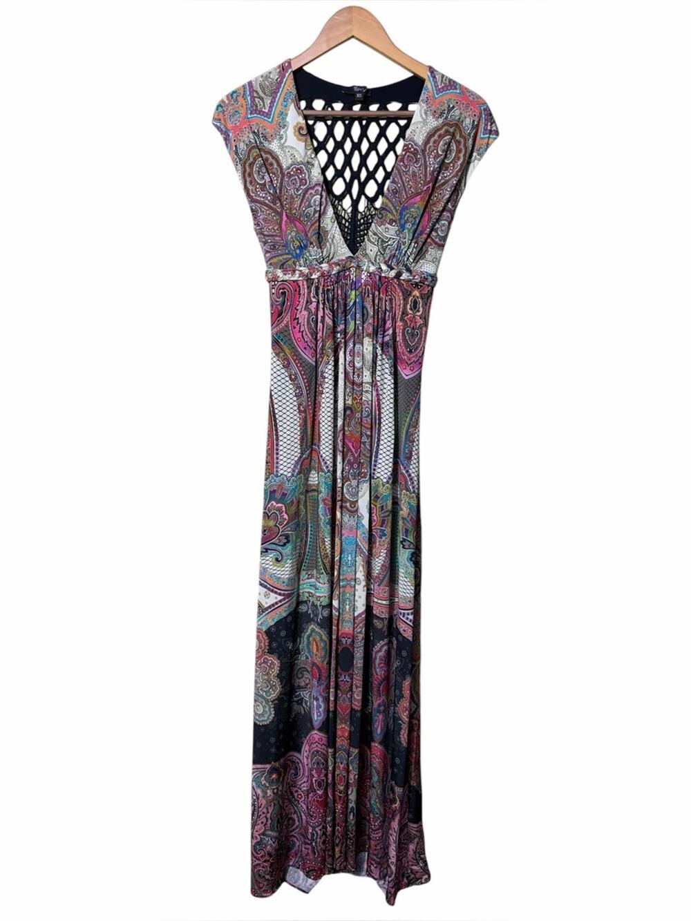 Sky Brand Y2K Multicolor Paisley Maxi Dress with Lattice Back XS